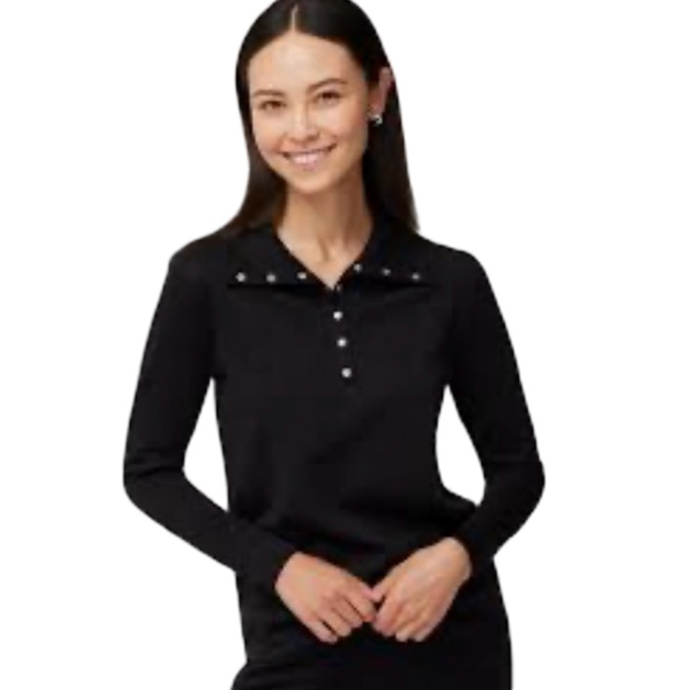 NWT Weekends by Chico’s Mock Neck Long Sleeve “Half Zip” Snap Detail Pullover 0
